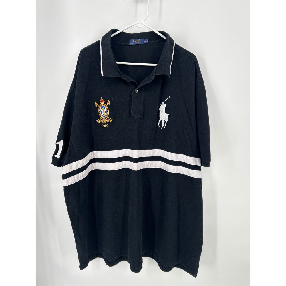 Polo Ralph Lauren Big Pony Crest Polo Shirt Mens 4XLT Black White Stripe Tall